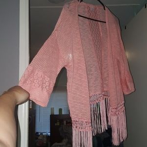 Pink 3/4 sleeve knit kimono